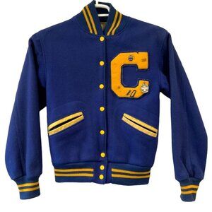 Kandel Varsity Jacket Size 34 Blue Gold Wool Leather Letterman Vintage 1970s